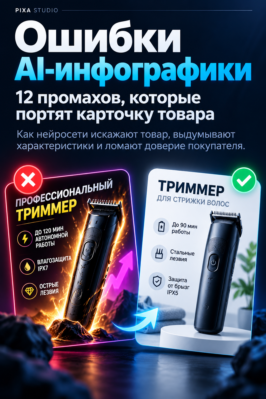 Нейросеть изменила товар на фото: 12 ошибок AI-инфографики и как их исправить